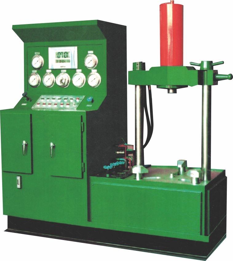 KY-B vertical hydraulic valve test bench with green control cabinet and red hydraulic cylinder
