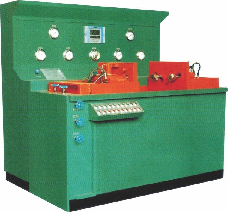 KY-Z immersed hydraulic valve test bench with a green console, pressure gauges and a clamping table over the water pool